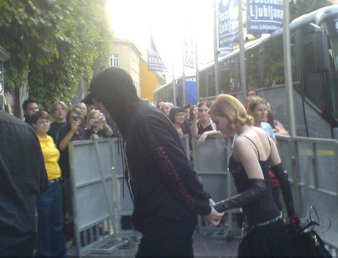 Marilyn Manson and Evan Rachel Wood before a concert in Ljubljana, Slovenia.